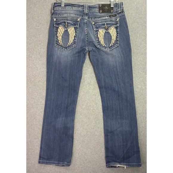 Miss Me Jeans Women’s 32 Bootcut Winged Pocket Embellished Rhinestone Denim - Picture 1 of 11